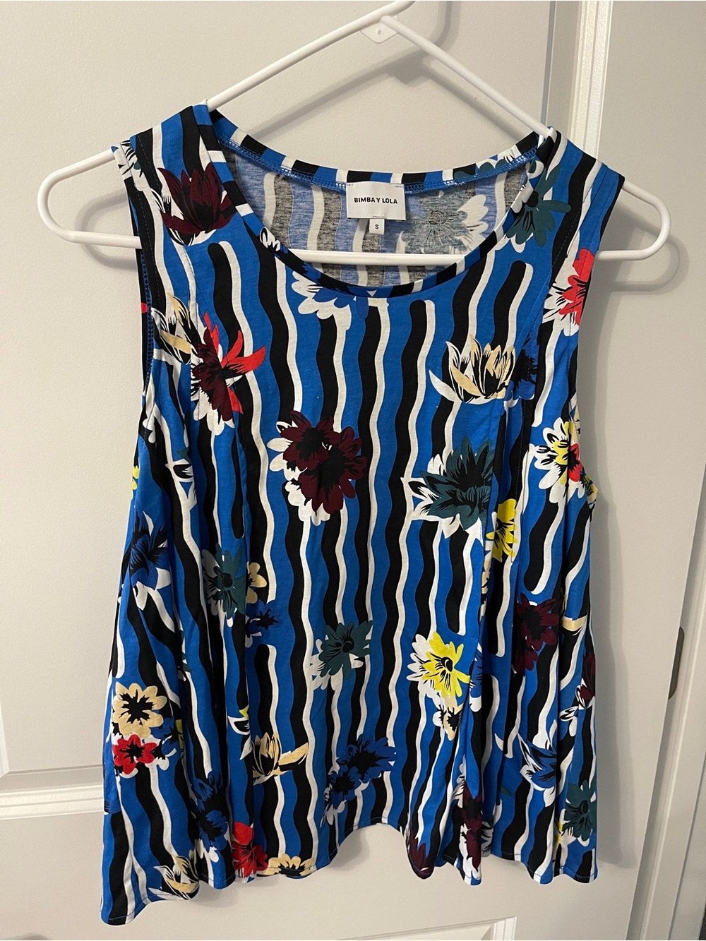 Bimba y Lola Blue Floral Wave-Print Sleeveless Top Size S